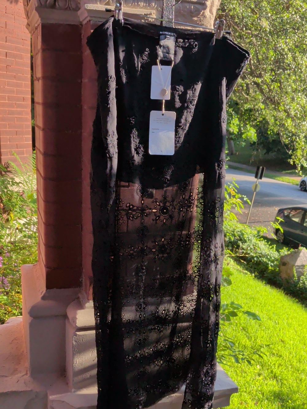 nwt $1370 Black Embroidered Semisheer Overlay Maxi Skirt